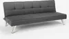 A dark gray sofa bed with tufted cushions and silver metal legs, shown from a slightly elevated side angle against a white background. Voir les images du produit