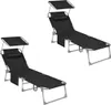Two black folding lounge chairs with canopies and side pockets are shown against a white background. Náhled obrázku produktu