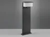 A modern, dark gray bollard light with a white frosted glass top, set against a plain gray background and a white surface. Produktbild-Vorschau