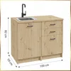A kitchen cabinet with a sink and faucet, showing dimensions. Produktbild-Vorschau