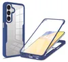 A blue and transparent phone case is shown, with a phone inside the case on the right side of the image. Produktbild-Vorschau