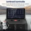 Close-up of a car's dashboard showing a touchscreen infotainment system with various control icons, overlaid with German text describing steering wheel controls. Anteprima dell’immagine prodotto