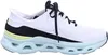 A single white athletic shoe with black and light blue accents is shown against a white background. Voir les images du produit