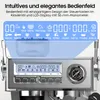 Close-up of an espresso machine's control panel with a digital display and various icons. Produktbild-Vorschau