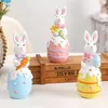 Bunte Ostereier-Hasenfigur, handbemalt, mit Blume, Karotte Produktbild-Vorschau 2