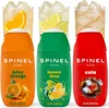 Three bottles of Spinel Soda syrup in orange, green, and red, with glasses of soda in the background. Produktbild-Vorschau