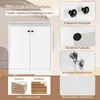 A collage of images showcasing the details of a white sideboard cabinet. Podgląd zdjęcia produktu