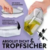 Collage of images showing glass food containers with features highlighted. Voir les images du produit