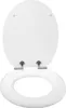 A white toilet seat and lid, open and viewed from above. Produktbild-Vorschau