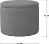 A grey ottoman with dimensions indicated. Produktbild-Vorschau