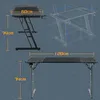 A gaming desk is shown with dimensions and a blueprint illustration. Produktbild-Vorschau