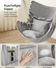 Collage of images showing a gray hammock chair with close-ups of its features. Produktbild-Vorschau