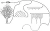 Diagram showing different lighting components and how they can be arranged around a tree, a dome, and a curved path. Produktbild-Vorschau