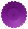 A top-down view of a purple silicone cup lid with a scalloped edge and a central hole. Produktbild-Vorschau