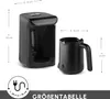 A size chart showing dimensions of a coffee maker and its carafe. Produktbild-Vorschau