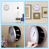 A collage of four images showing a wall clock with a hidden compartment, displaying its functionality and aesthetic. Voir les images du produit