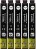 Five black ink cartridges are lined up against a white background. Produktbild-Vorschau