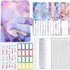 A flat lay of a purple marble-patterned binder, budget sheets, and label stickers. Voir les images du produit