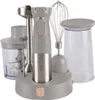 A set of kitchen appliances including a hand blender, whisk, and chopper, displayed on a charging stand. Náhled obrázku produktu