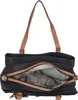 An open black tote bag with brown leather straps and trim, viewed from above. Voir les images du produit