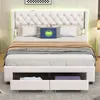 A white upholstered bed with tufted headboard and built-in LED lighting, shown in a bedroom setting. Anteprima dell’immagine prodotto