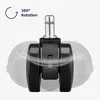 A close-up of a black office chair caster wheel with a metal stem, shown with motion blur to indicate 360-degree rotation. Text overlay indicates "360° Rotation". Produktbild-Vorschau