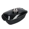 A black baking dish with a glass lid and a silver handle, shown from a slightly elevated side angle against a white background. Podgląd zdjęcia produktu