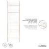 A minimalist graphic featuring a white wooden bookshelf against a white background, with accompanying text in English and German and logos. Náhľad obrázku produktu