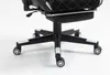 The base of a black and white gaming chair with five wheels. Produktbild-Vorschau
