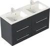 A double vanity sink with a dark gray cabinet and chrome fixtures, presented against a white background. Produktbild-Vorschau