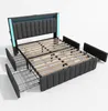 A modern upholstered bed frame with integrated LED lighting and storage drawers. Náhled obrázku produktu