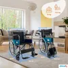 Two wheelchairs are shown in a living room setting, with dimensions and weight capacities indicated. Produktbild-Vorschau