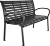 A black metal garden bench with a slatted seat and back. Voir les images du produit