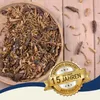 A wooden bowl filled with dried insects, possibly for animal feed, placed on a wooden surface. A promotional badge is overlaid on the image. Produktbild-Vorschau