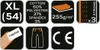 A collage of icons and text detailing product features and specifications. Produktbild-Vorschau