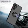 A phone case with a ring holder attached, magnetically connected to a car vent mount. Lightning effects are shown between the phone and the mount. Produktbild-Vorschau