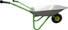 A silver and green wheelbarrow is shown against a white background. Produktbild-Vorschau