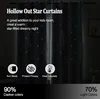A marketing image for hollow out star curtains, showing features and benefits with icons and text. Náhled obrázku produktu