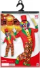 A product packaging for a clown costume, showing two models wearing the costume in a circus setting. Produktbild-Vorschau
