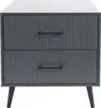 A front view of a two-drawer nightstand with a marble-look top and fluted drawer fronts. Produktbild-Vorschau