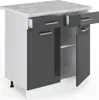 A 3D rendering of a kitchen base cabinet with drawers and doors. Náhled obrázku produktu
