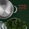 A close-up overhead view of a stainless steel pot and bok choy, with marketing text overlay. Náhled obrázku produktu