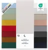 A display of multiple fitted sheets in various colors, with a central product package and certifications. Anteprima dell’immagine prodotto