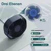 A small, dark gray USB fan is shown from the side. A magnified view of the fan blades is displayed in the upper right corner. Text labels and icons indicating fan speed and power status are present. Produktbild-Vorschau