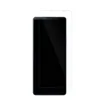 A clear screen protector is shown placed over a smartphone screen. Produktbild-Vorschau