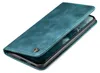 A teal flip cover phone case is shown from a diagonal angle, with the cover partially open to reveal the phone inside. Produktbild-Vorschau