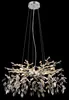 A chandelier with a branch-like structure adorned with crystal leaves, suspended against a black background. Anteprima dell’immagine prodotto