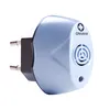 A light blue electronic device with prongs for plugging into an electrical outlet, designed to combat mites. Produktbild-Vorschau