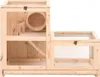 A wooden hamster cage with multiple levels and a wheel. Náhľad obrázku produktu
