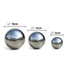 Three polished stainless steel garden spheres of different sizes are displayed on a white background with size indicators. Produktbild-Vorschau